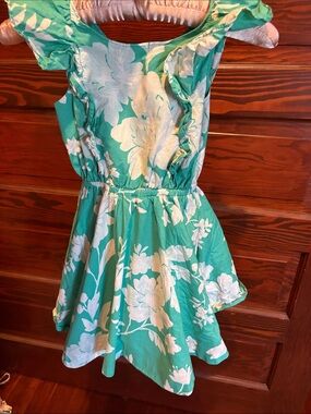 Girls' Teal Floral Ruffle Dress